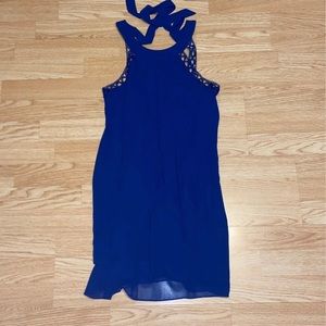 Royal Blue Flare Dress, mid stretch, knee length, has neck strings for support